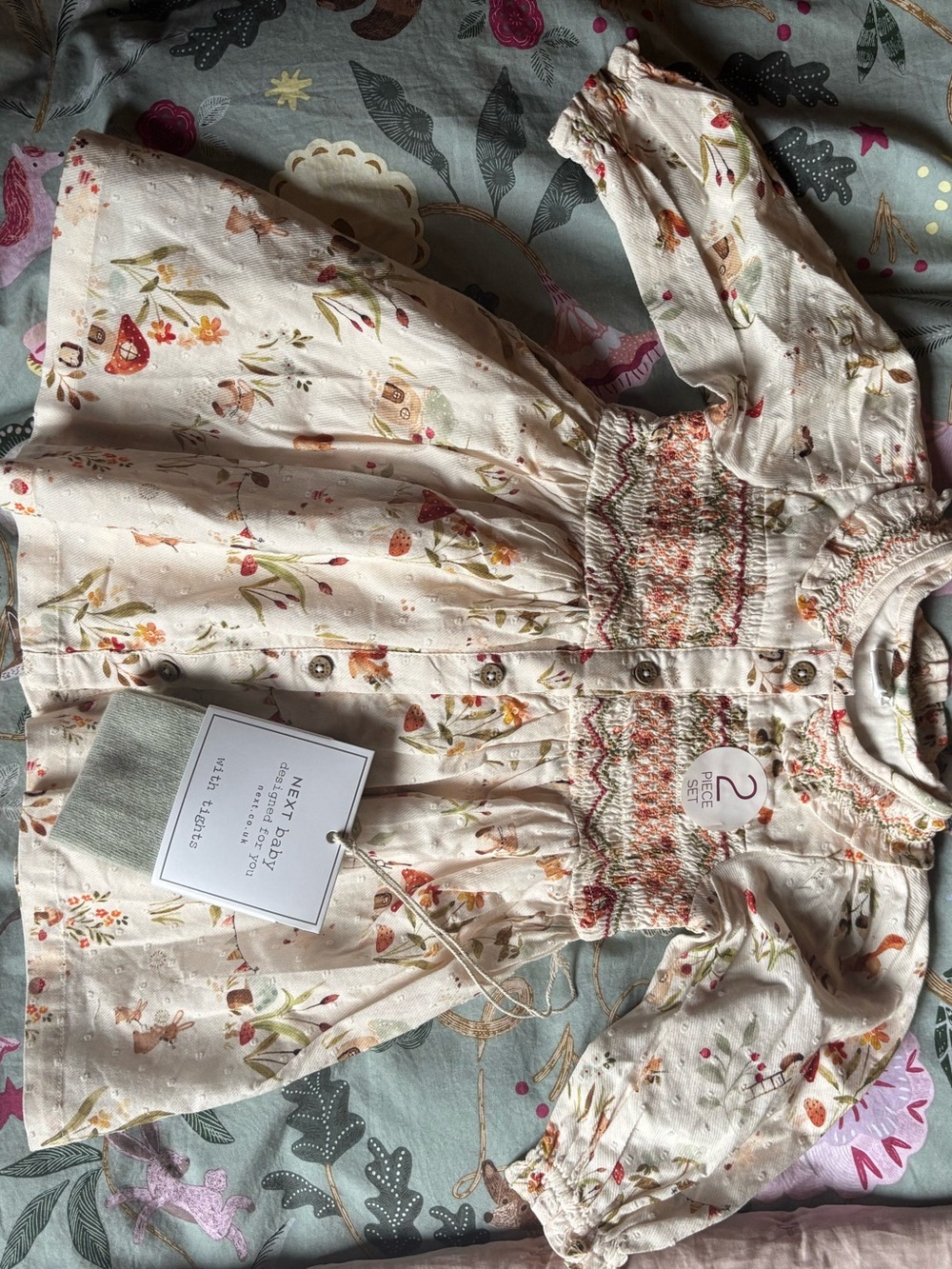 NWT Next Fairytale Smocked dress and tights 6-9 months